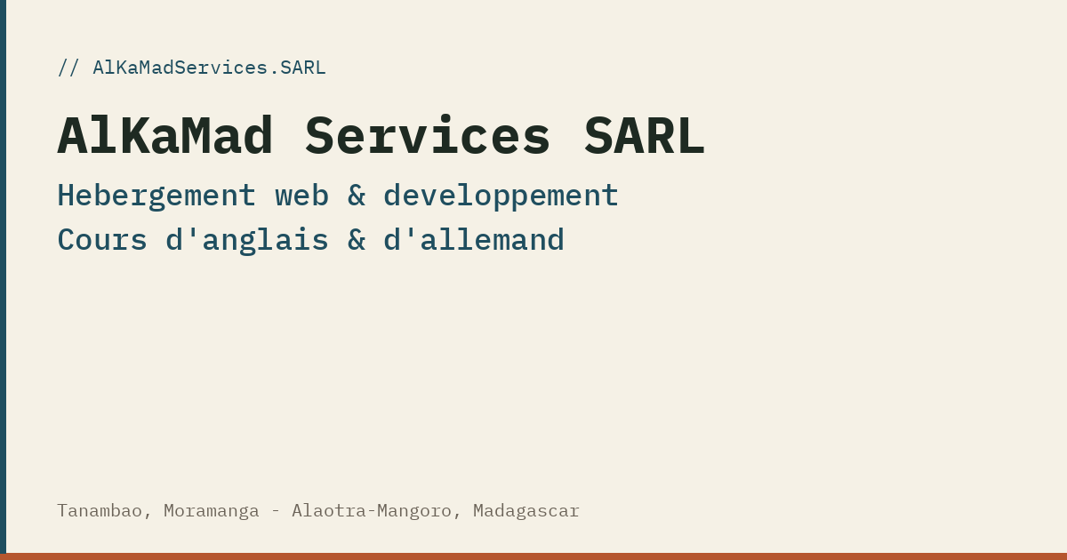 AlKaMad Services SARL — Tanambao, Moramanga, Alaotra-Mangoro